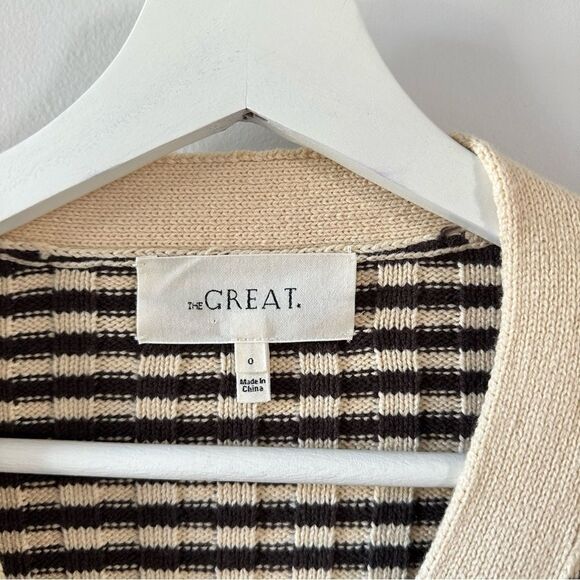 The GREAT. The Mini Striped Cardigan in Woodsmoke Stripe - Picture 6 of 10